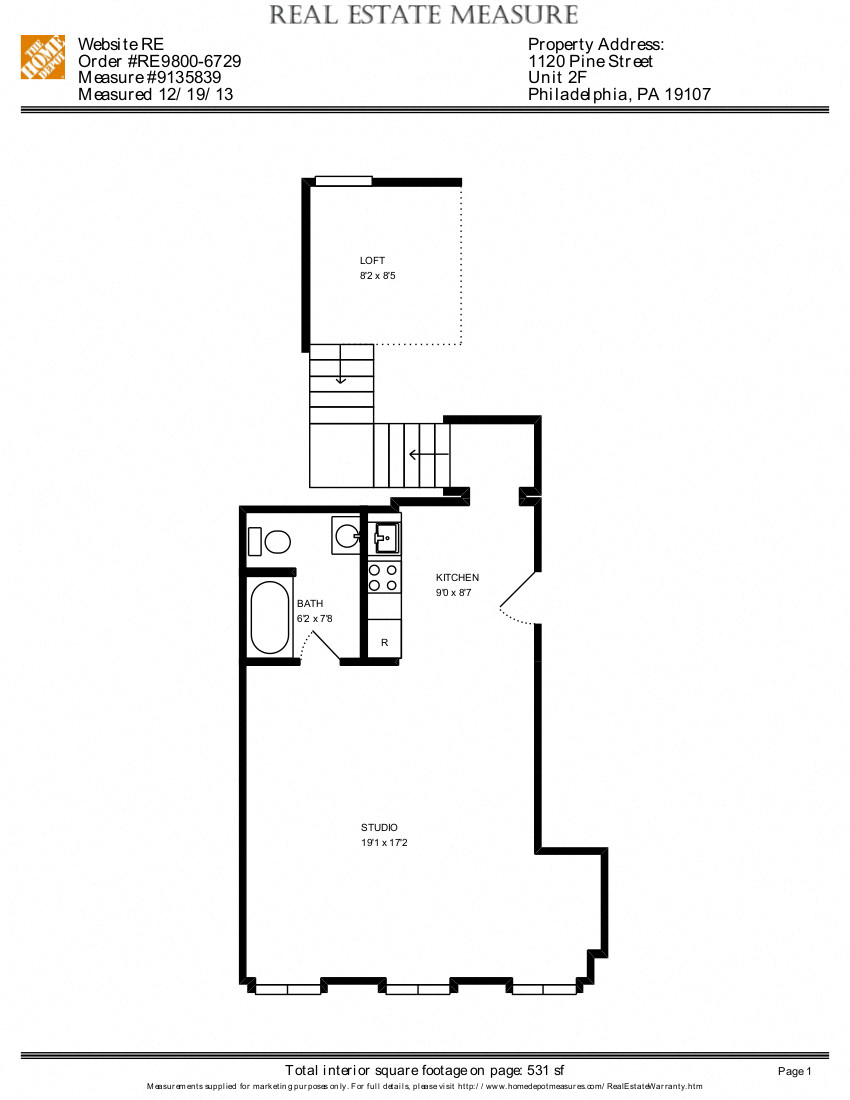 Floor plan for 1 bed, 1 sqft